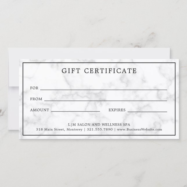 Carte Monogramme Gris Marbre Affaires Certificat cadeau (Devant)