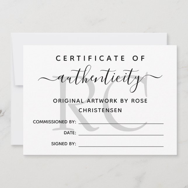 Carte Monogramme gris plus grand certificat d'authentici (Devant)