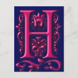 Carte Monogramme H Fuschia Navy initiale