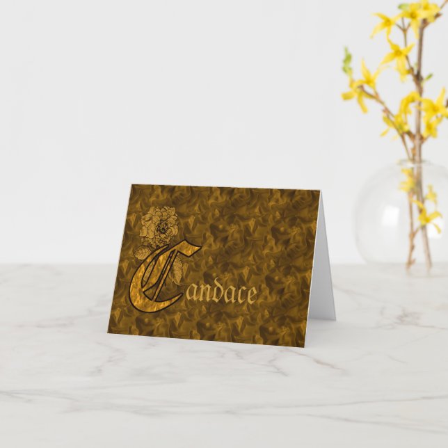 Carte Monogramme Initiale C Fleur de Pivoine en Or Perso (Fleur jaune)