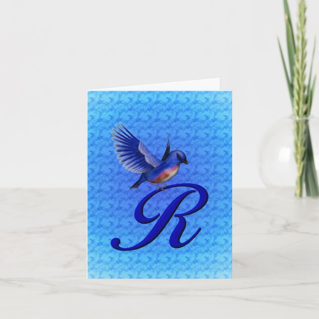 Carte Monogramme initiale R élégante Bluebird (Devant)