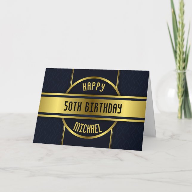 Carte Monogramme Joyeux Anniversaire Nom 50e personnalis (Devant)