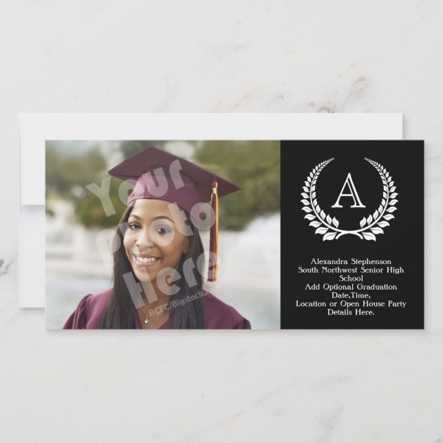 Carte Monogramme Laurel Noir/Blanc (Devant)