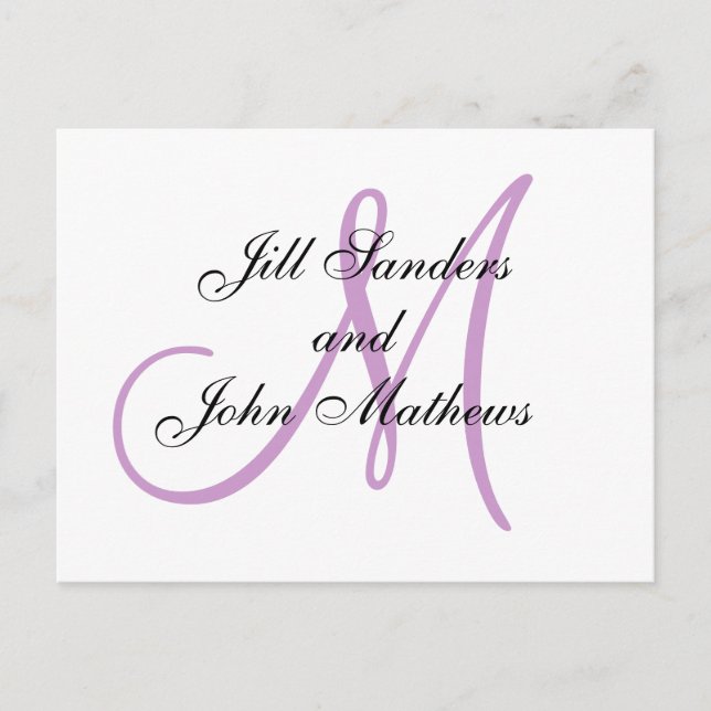 Carte Monogramme Mariage initiale blanche et Lilac (Devant)