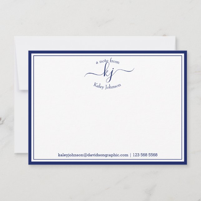 Carte Monogrammé Marine Blanc Du Bureau De Note (Devant)