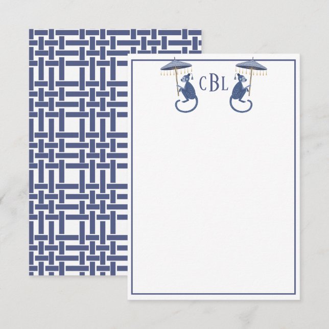 Carte Monogramme Monkeys de Chinoiserie (Devant / Derrière)