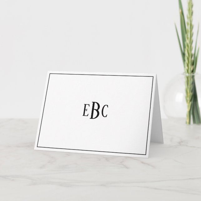 Carte Monogramme noir et blanc classique stationnaire (Devant)