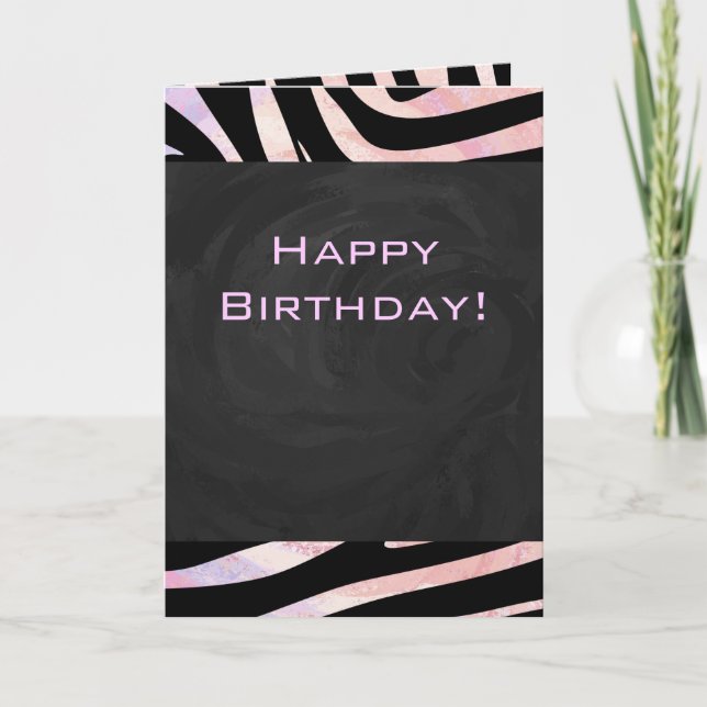 Carte Monogramme noir et rose Zebra (Devant)
