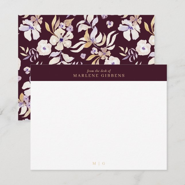 Carte monogramme or floral Bourgogne (Devant / Derrière)