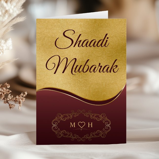 Carte Monogramme personnalisé en Bourgogne d'or Shaadi M (Créateur téléchargé)