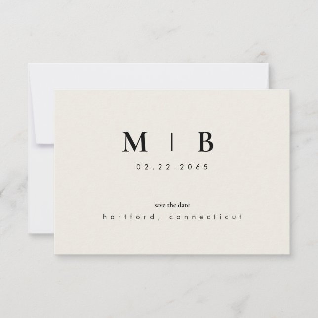 Carte Monogramme simple et élégant Beige Enregistrer le  (Devant)