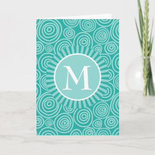 Carte Monogramme Turquoise Blanc Spirales - Personnalisé