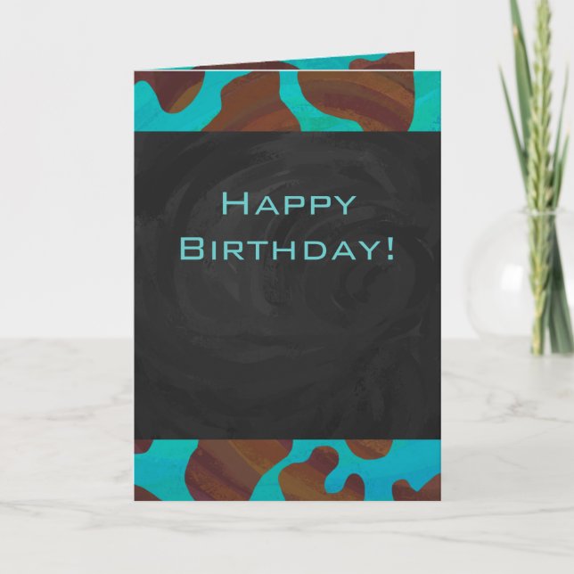Carte Monogramme Vache Impression Brown et Turquoise (Devant)