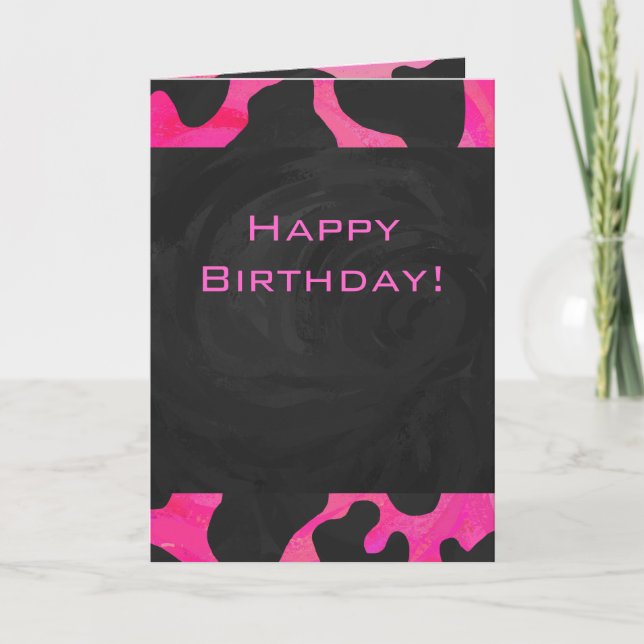 Carte Monogramme vache rose chaud et noir (Devant)