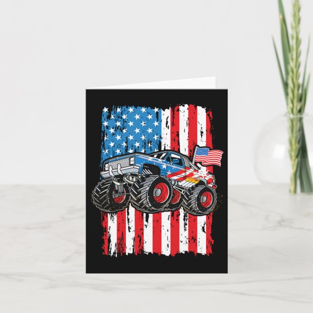 Carte Monster Truck Usa Drapeau Patriotique Boys Hommes  (Devant)