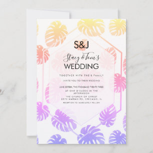 Carte Monstera coloré main tiré Mariage de botanique