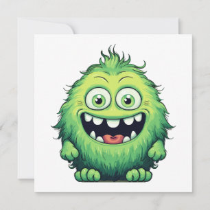 Carte Monstre de dessin animé vert mignon souriant