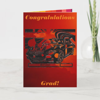 Carte montage d'encre - voiture de sport au centre de la