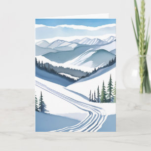 Carte Montagne de ski aquarelle