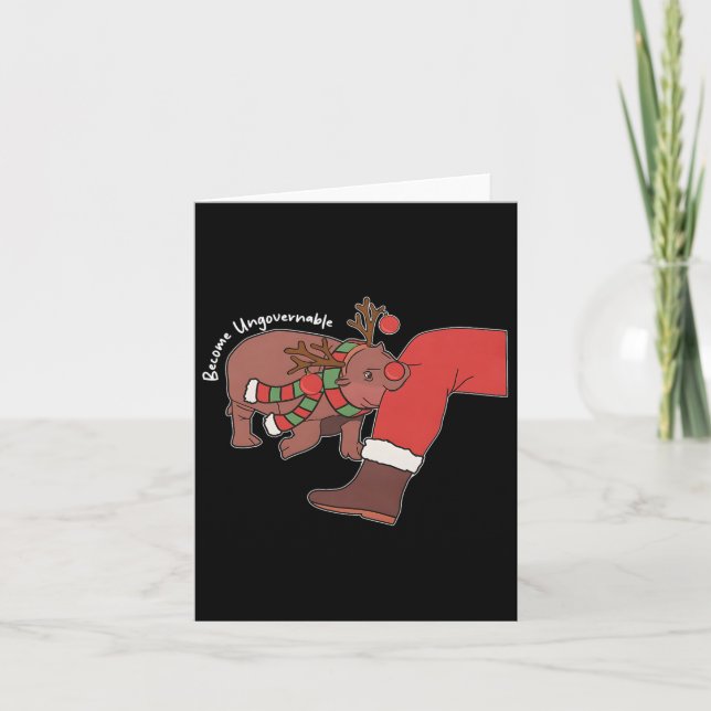 Carte Moo Deng Amoureux des animaux de Noël Trending Bec (Devant)