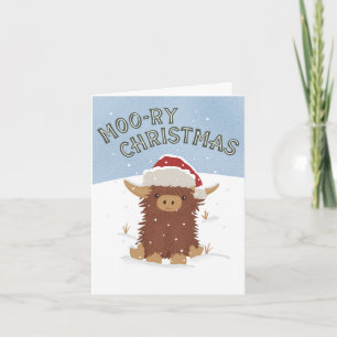 Carte Moo-ry Noël mignon shaggy Vache des Highlands Père