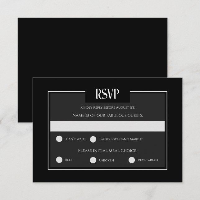 Carte Moody Gothic Black and White Mariage Respons (Devant / Derrière)