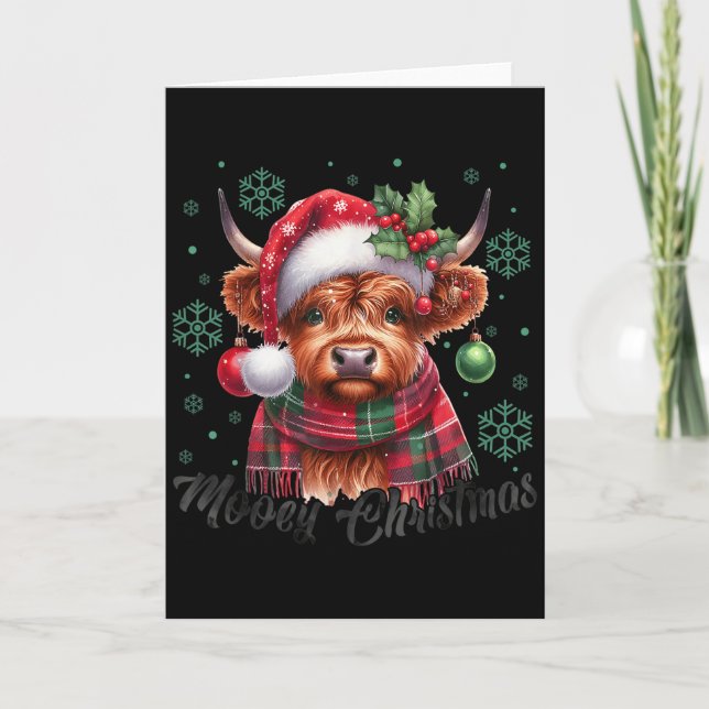 Carte Mooey Christmas Highland Cow Christmas Lights Cow  (Devant)