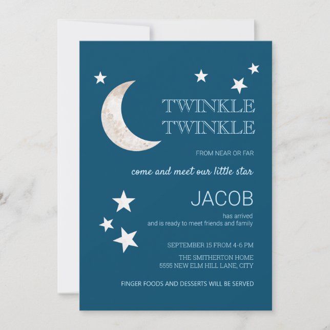 Carte Moon Stars Marine Blue Twinkle Little Star Sip Voi (Devant)