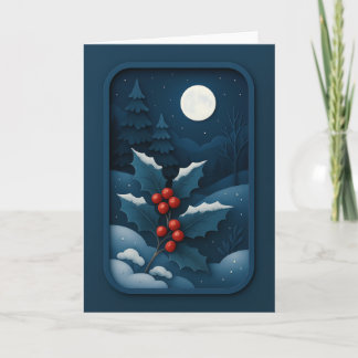 Carte Moonlit Holly in Winter Forest Card