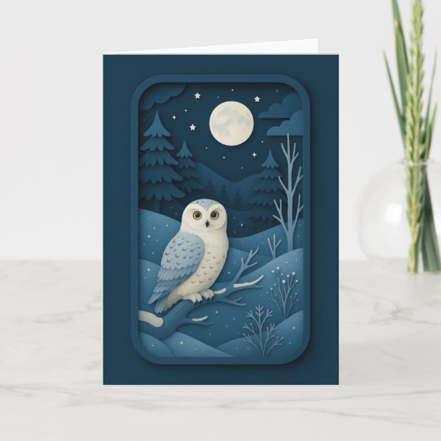 Carte Moonlit Owl in Snowy Forest Card (Devant)