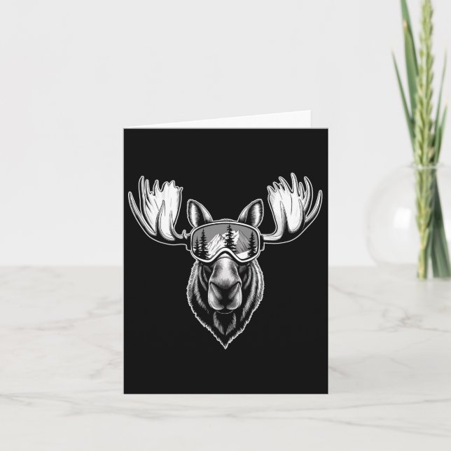 Carte Moose Avec Ski Goggles Ski Snowboard Hiver (Devant)