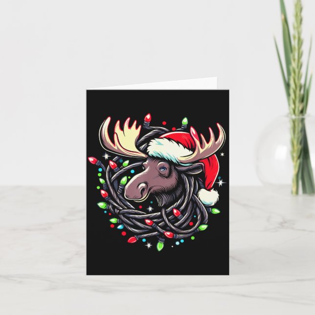 Carte Moose Christmas Santa Hat Lights Moose For Kids Wo (Devant)