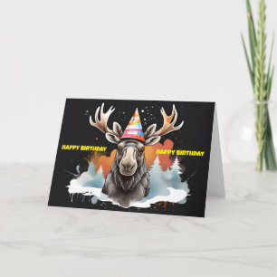 Carte Moose portant un casquette d'anniversaire