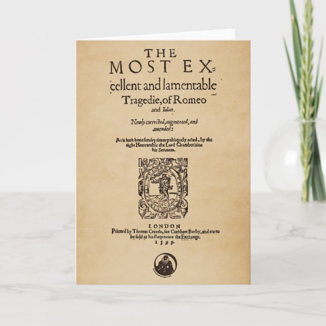 Carte Morceau avant au Romeo et au Juliet Quarto (1599) (Devant)