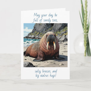 Carte Morse mignon sur une plage de sable Pensée pour
