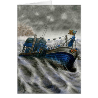 Carte morte d'oeil avec le bateau en couleurs,