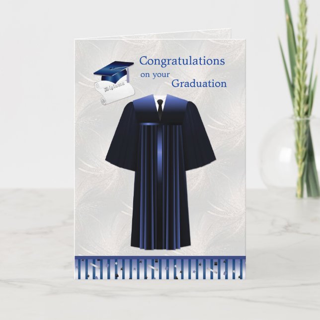 Carte Mortier bleu argenté, Gown et diplôme (Devant)