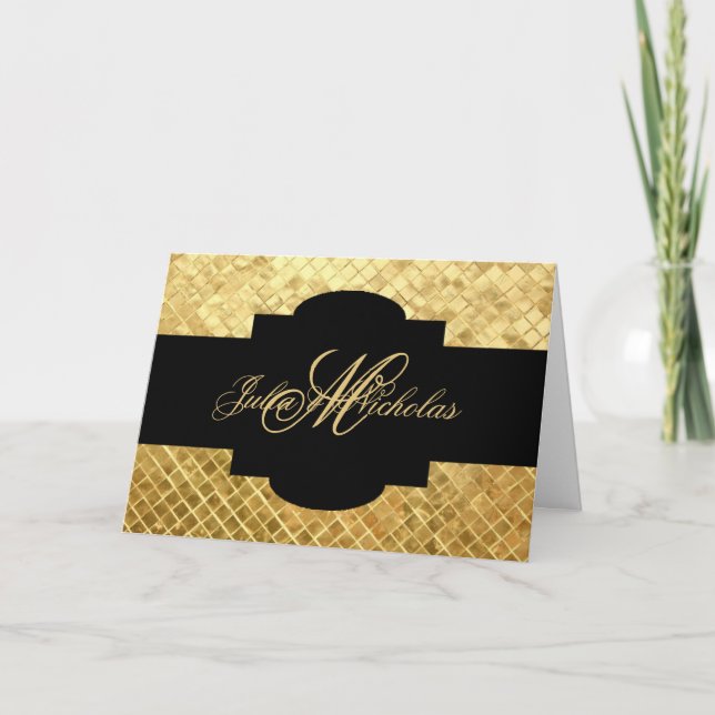 Carte Mosaïque décorée d'un monogramme de noir et d'or (Devant)