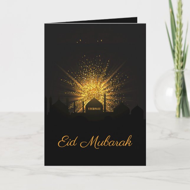 Carte Mosquée noire et vacances d'or Eid Mubarak (Devant)