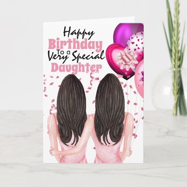Carte Mother daughter confetti balloons birthday wishes (Devant)
