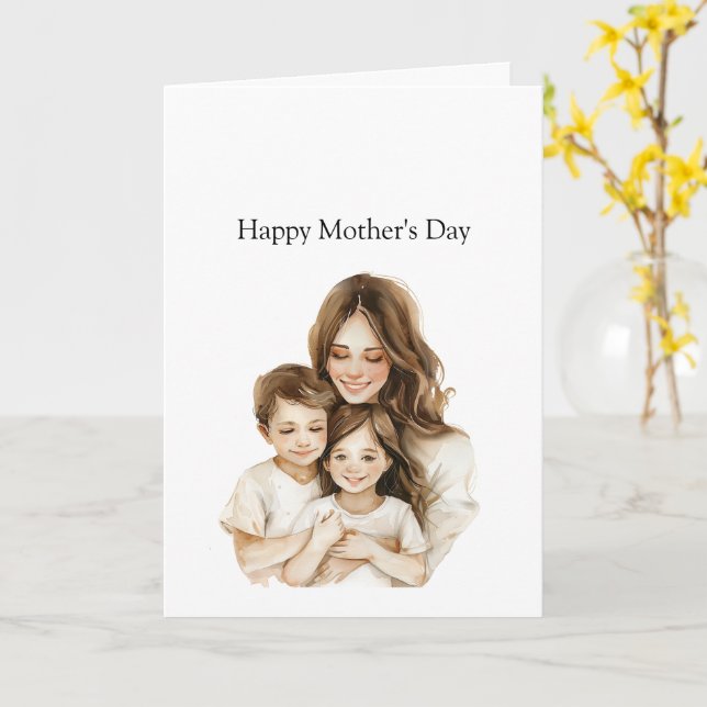 Carte Mother's Day Mom Daughter Brunette (Fleur jaune)
