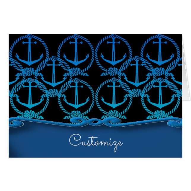 Carte Motif Ancre bleu marine (Devant Horizontal)