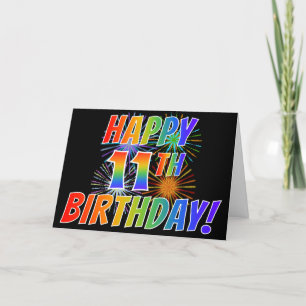 Carte Motif arc-en-ciel "HEUREUX 11E ANNIVERSAIRE !" + F
