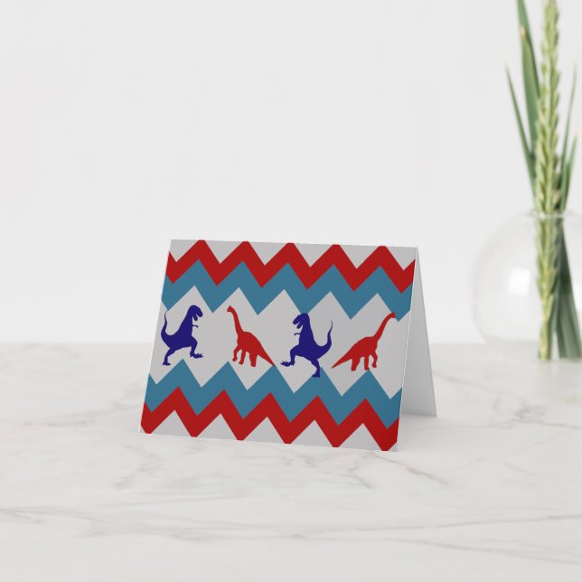 Carte Motif bleu rouge de Chevron de dinosaures de (Devant)