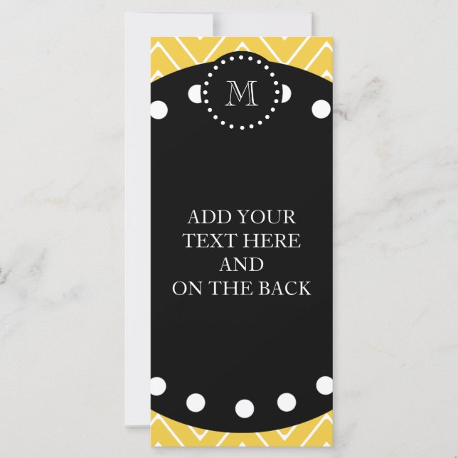 Carte Motif Chevron jaune | Monogramme noir (Devant)