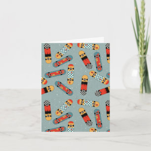 Carte Motif Cool bleu Retro Skateboard