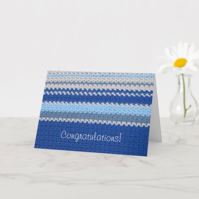 Carte Motif Crochet - Bleu (Petite plante)