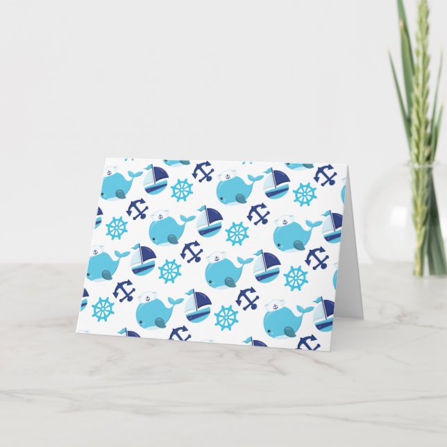 Carte Motif De Baleines, Beaux Baleines, Baleines Bleues (Devant)