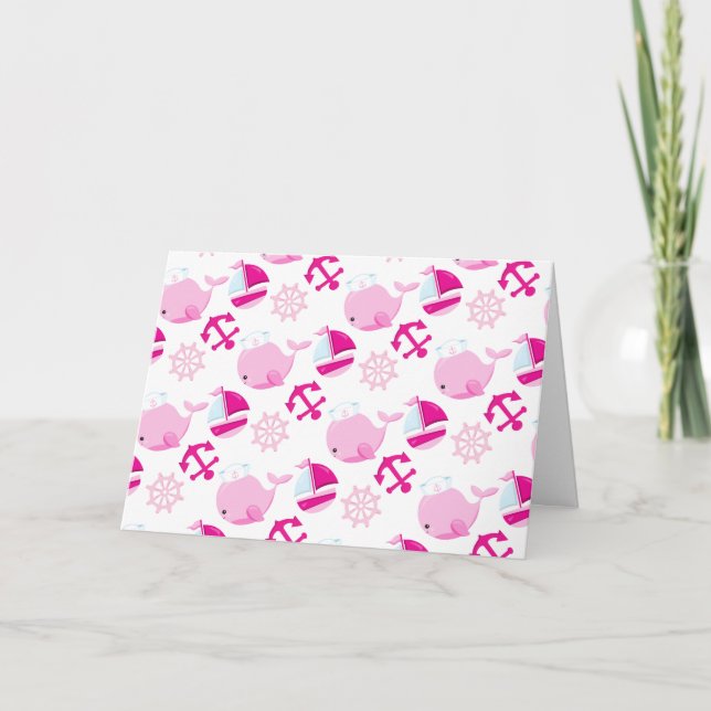 Carte Motif De Baleines, Beaux Baleines, Baleines Roses (Devant)