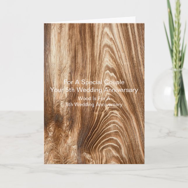 Carte Motif de bois Personnalisé 5e anniversaire Mariage (Devant)